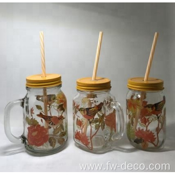 cold drink glass mason jars with straw lid